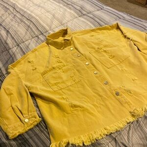 NWOT Distressed denim coat